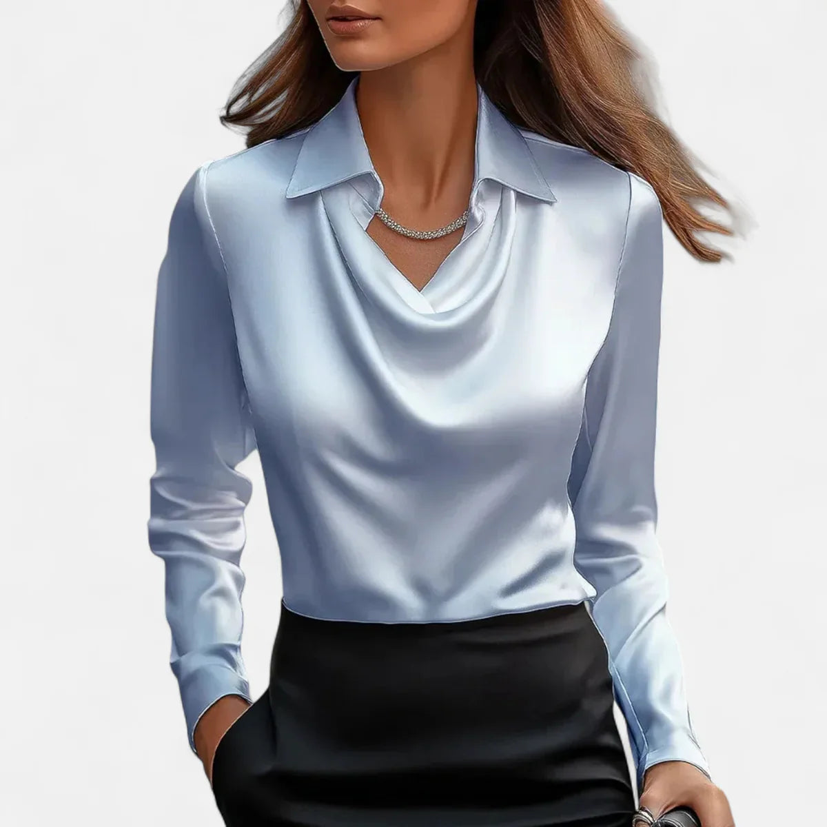 Satin Pleated V-Neck Blouse