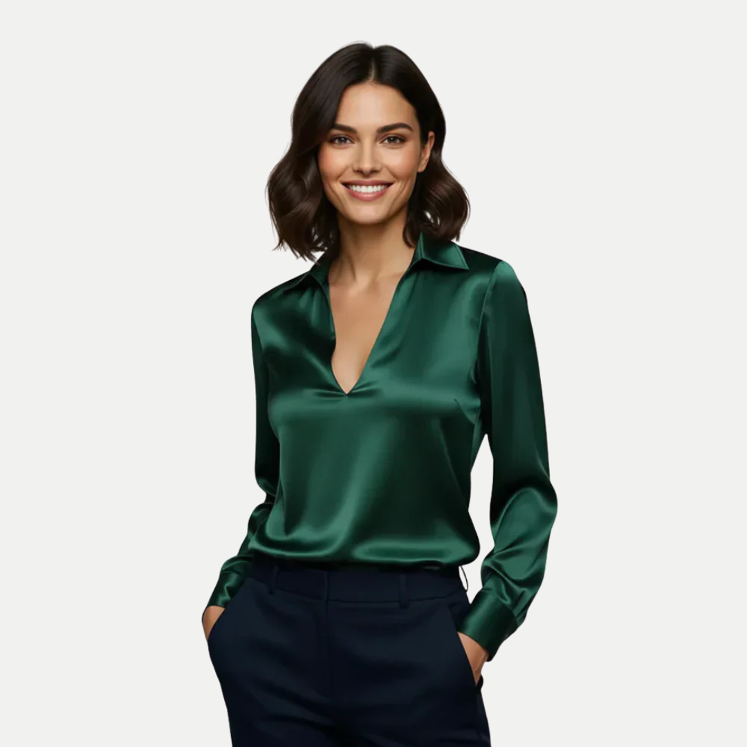 Satin V-Neck Blouse