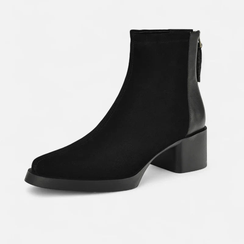 Suede Square-Toe Mid-Heel Boots