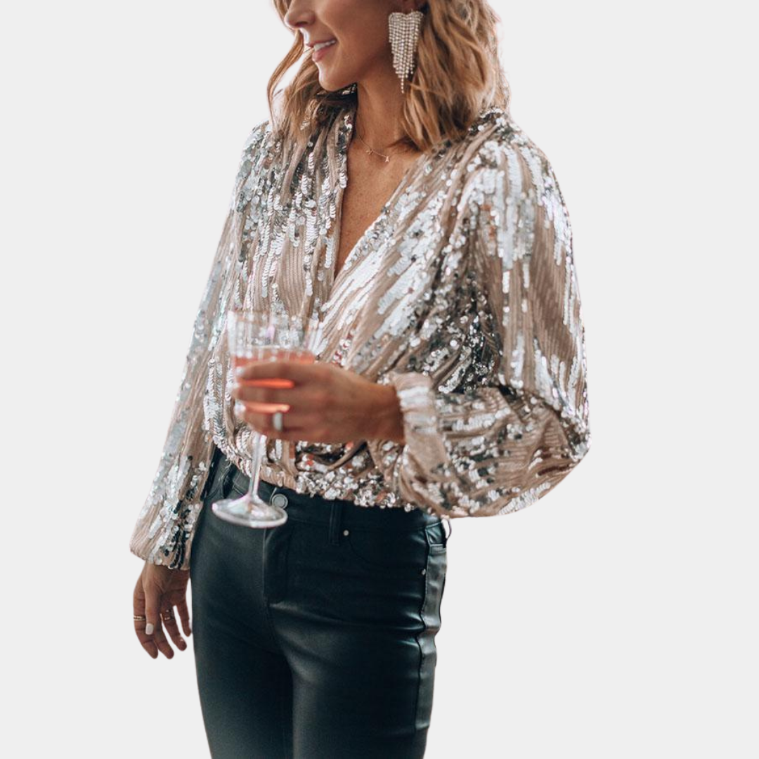 Sequin Wrap Party Blouse