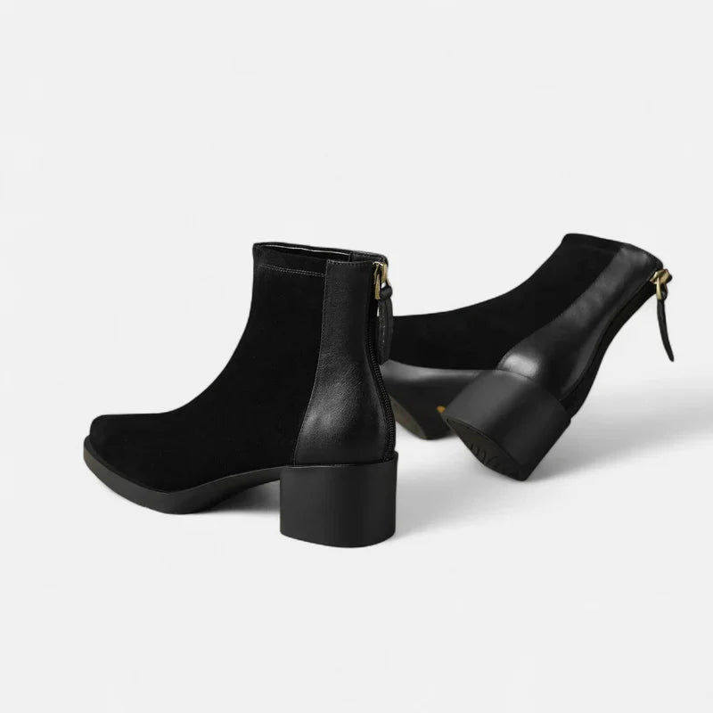 Suede Square-Toe Mid-Heel Boots