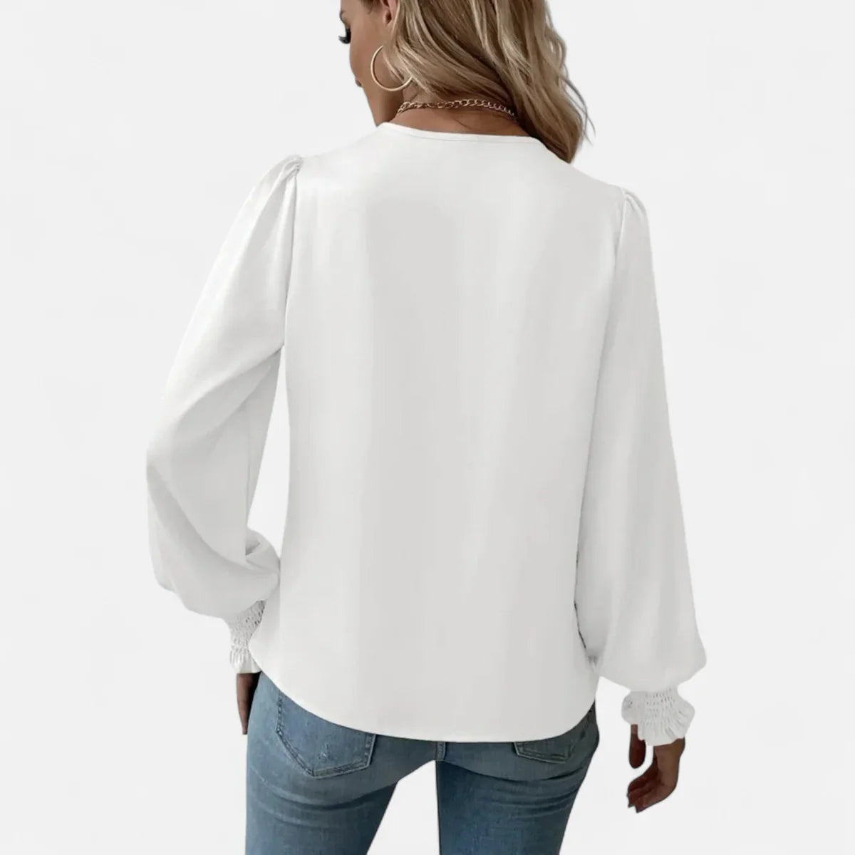 Elegant V-Neck Lantern Sleeve Blouse