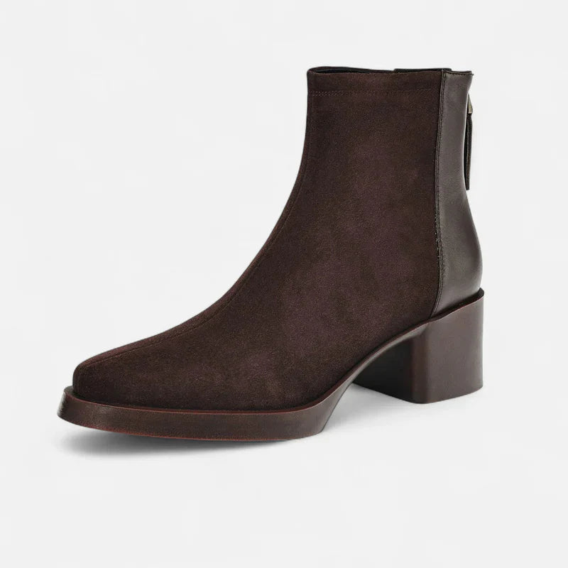 Suede Square-Toe Mid-Heel Boots