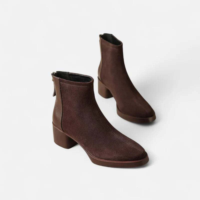 Suede Square-Toe Mid-Heel Boots