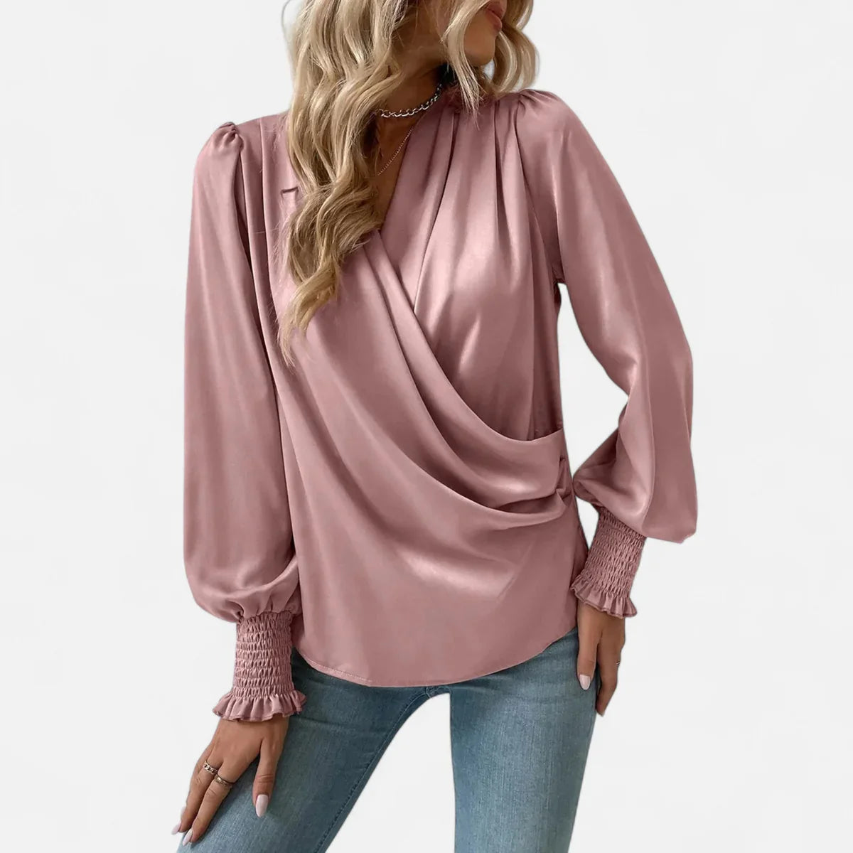 Elegant V-Neck Lantern Sleeve Blouse