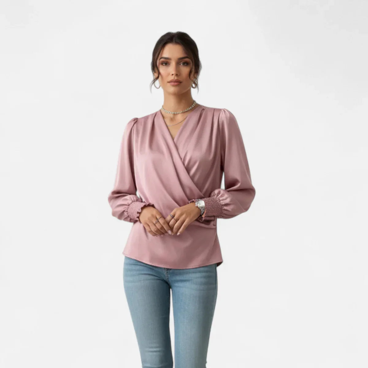 Elegant V-Neck Lantern Sleeve Blouse