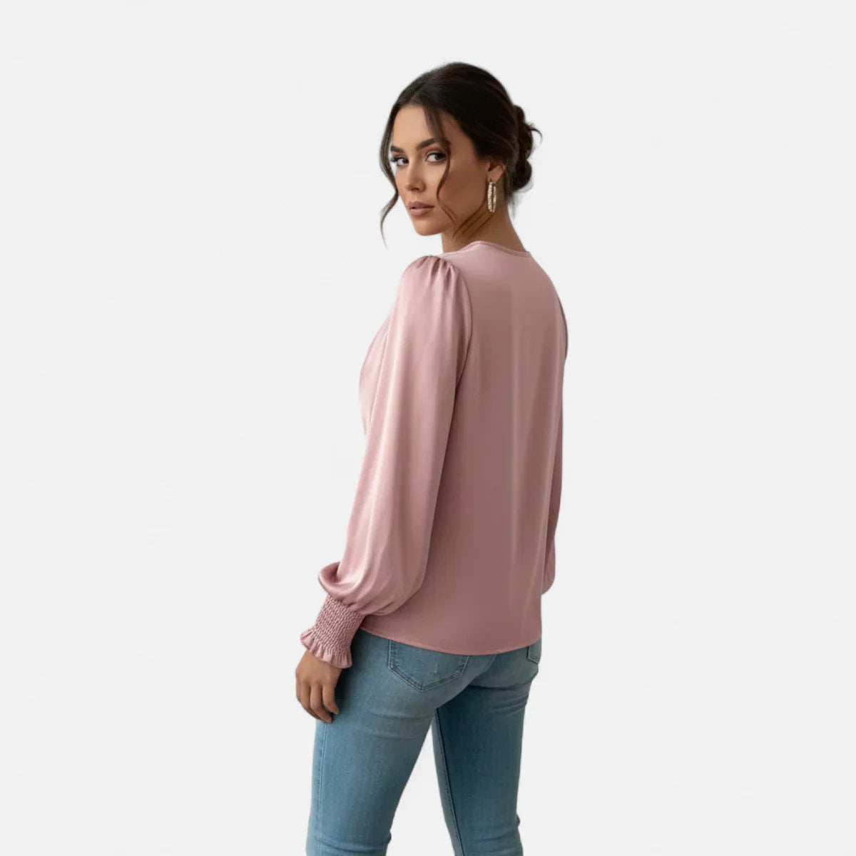 Elegant V-Neck Lantern Sleeve Blouse