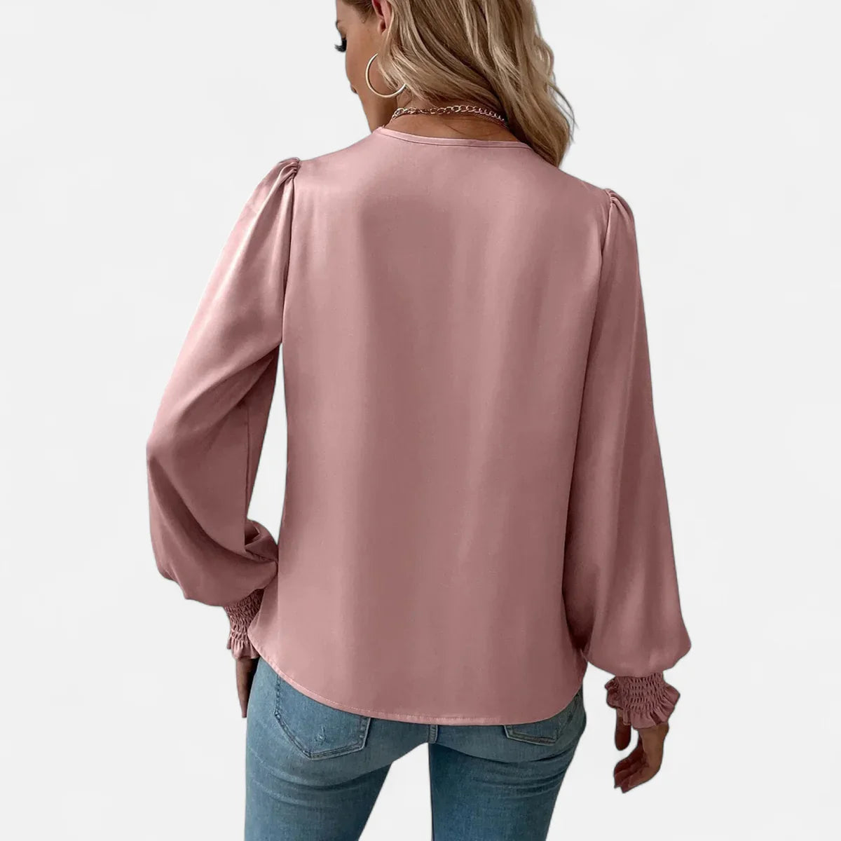 Elegant V-Neck Lantern Sleeve Blouse