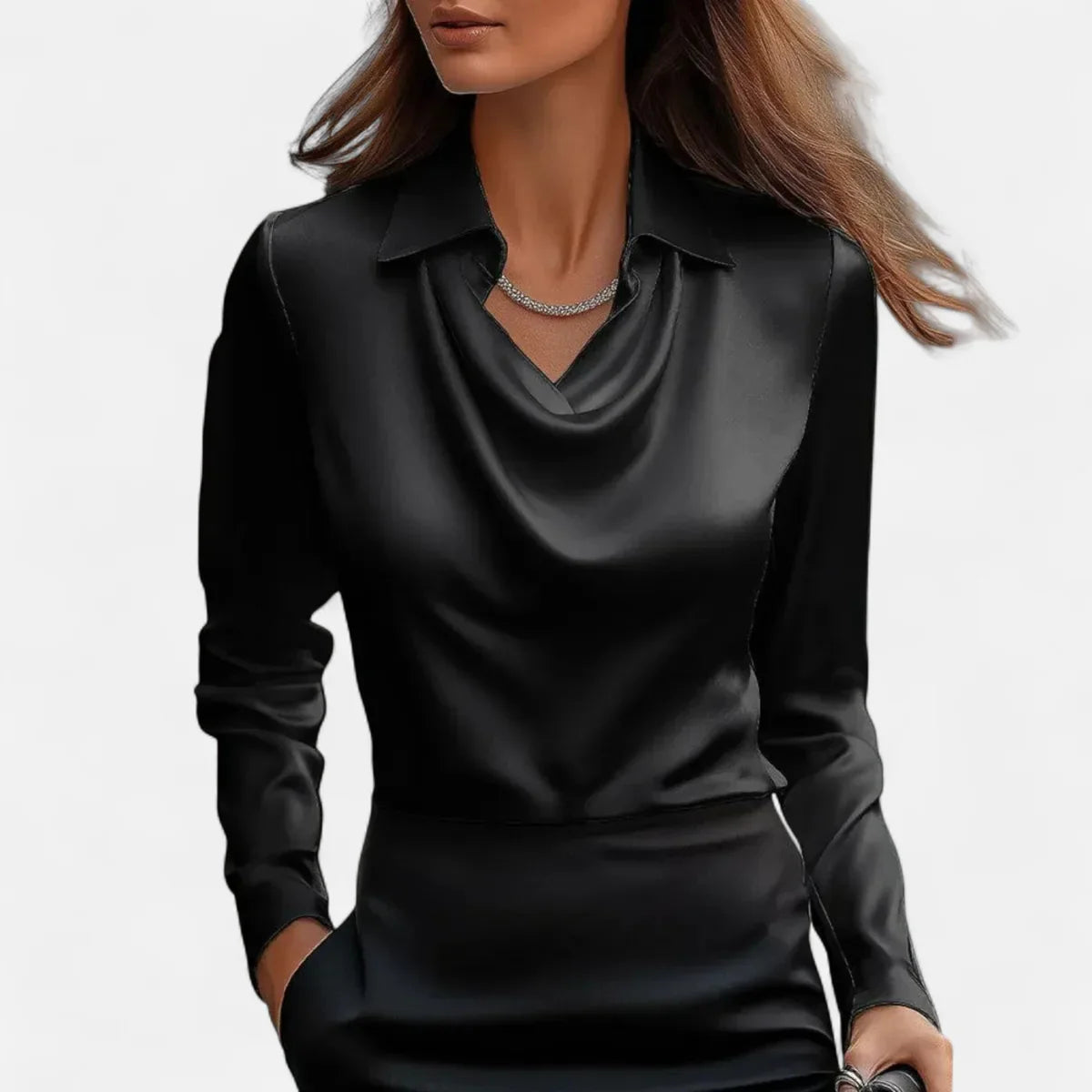 Satin Pleated V-Neck Blouse