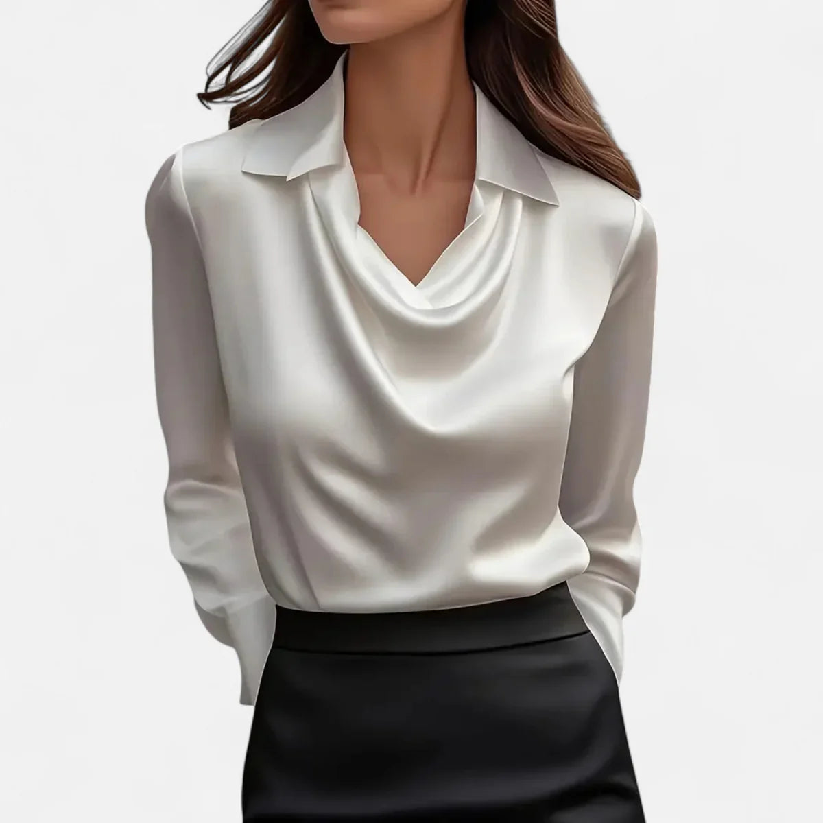 Satin Pleated V-Neck Blouse