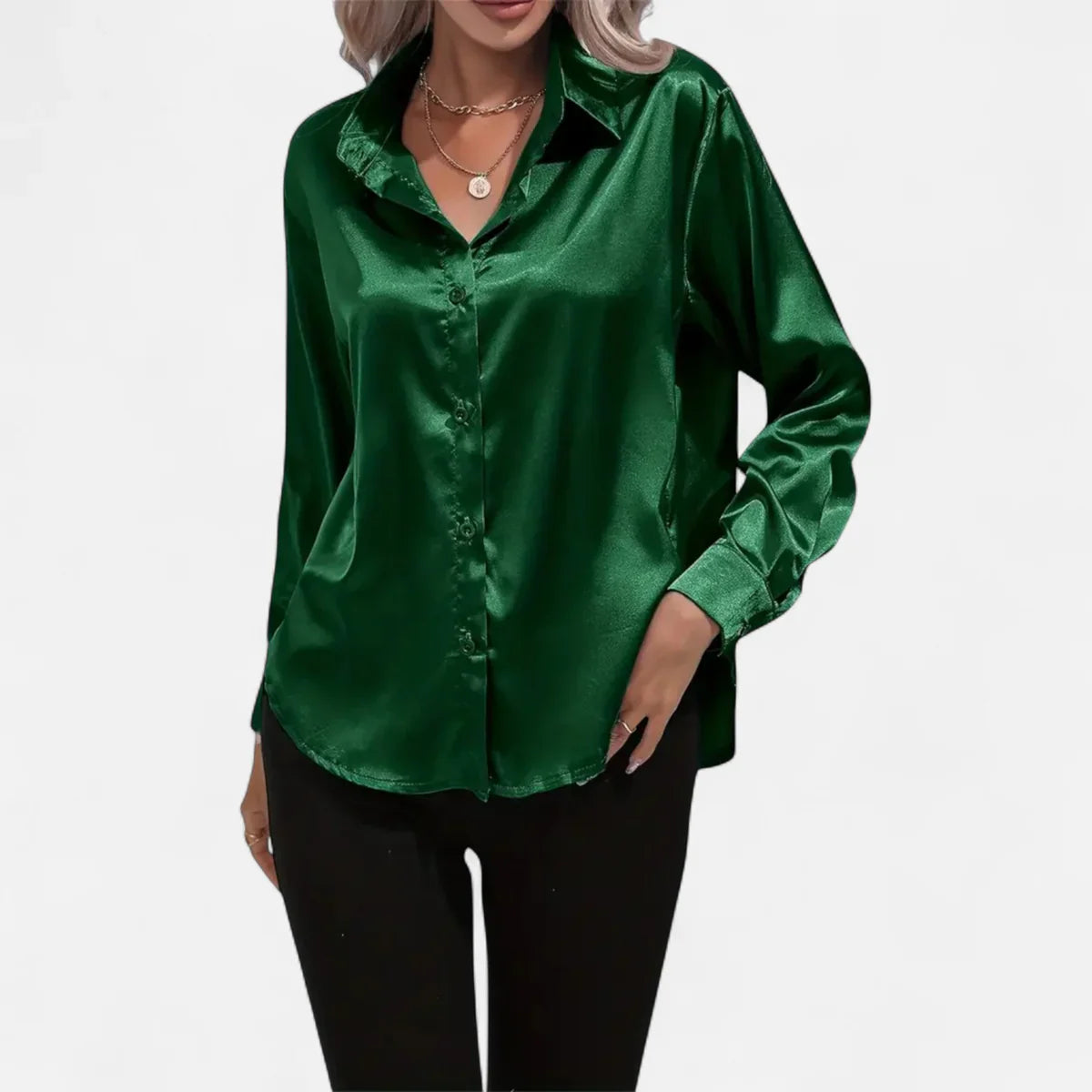 Satin Button-Up Blouse
