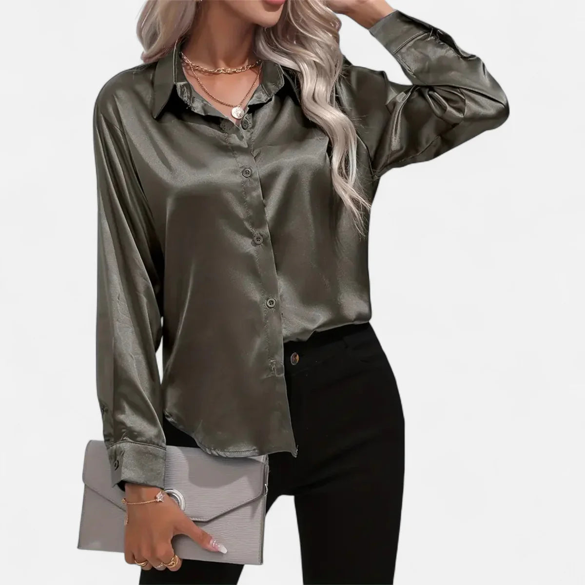 Satin Button-Up Blouse