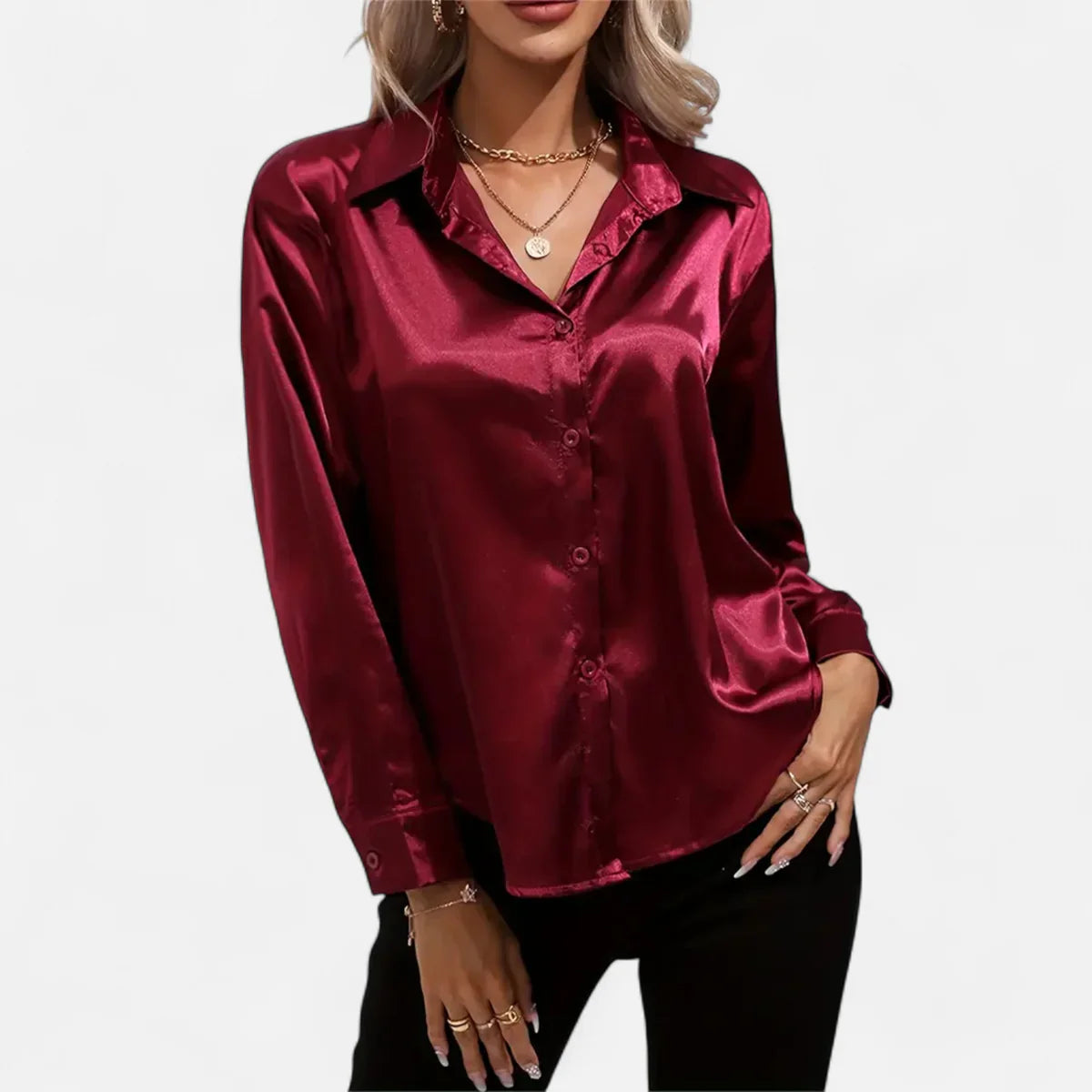 Satin Button-Up Blouse