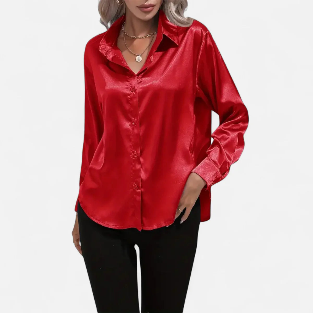 Satin Button-Up Blouse