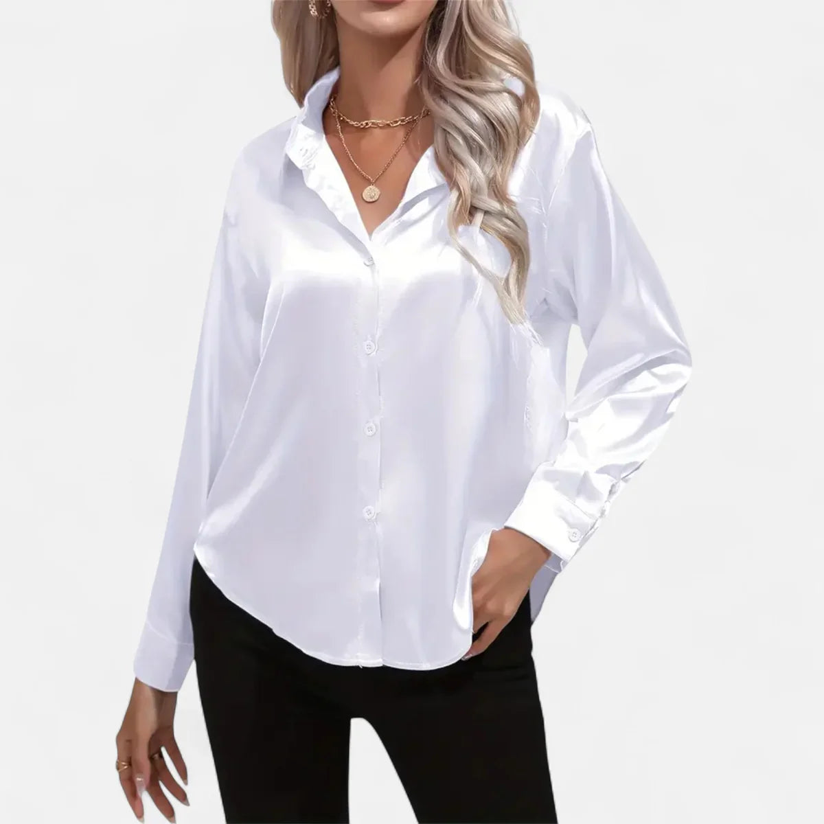 Satin Button-Up Blouse