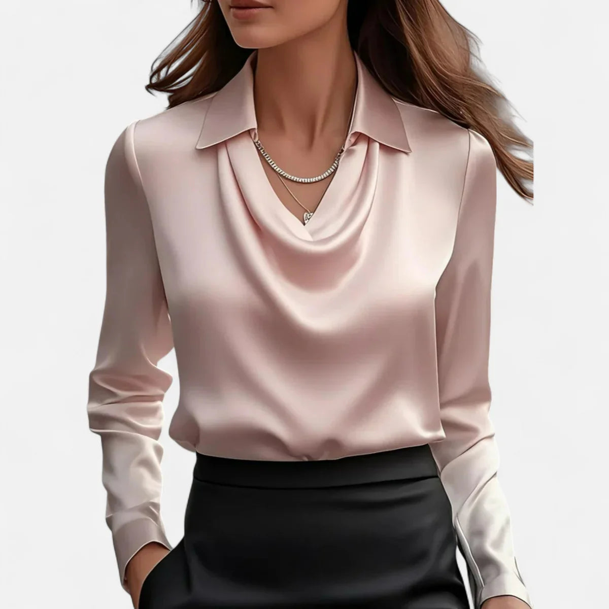 Satin Pleated V-Neck Blouse